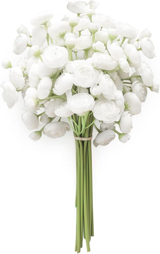 Floroom Ranunculus Artificial Flowers 18 Pcs White Faux Silk Mini Ranunculus Bulk Fake Wedding Filler Flowers for DIY Bouquets, Centerpieces, Bridal Shower Decorations & Arrangements-Ruum Studio Home