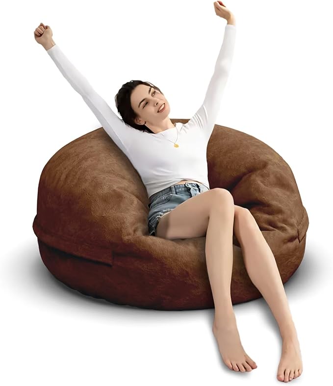 Bean Bag Chair for Adults 3FT,Soft Removable Cover for Teens/Girls Bedroom,Fluffy Giant Round Floor Beanbag Lounger Chairs (No Filler,Deep Coffee)-Ruum Studio Home