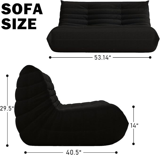 Bean Bag Chair, Loveseat Fireside Chair Bean Bag Sofa Large Bean Bag Chair for Adults, 2 Seater Bean Bag Chairs for Teens with High Density Comfortable Foam, Bean Bag for Living Room, Bedroom (Black)-Ruum Studio Home