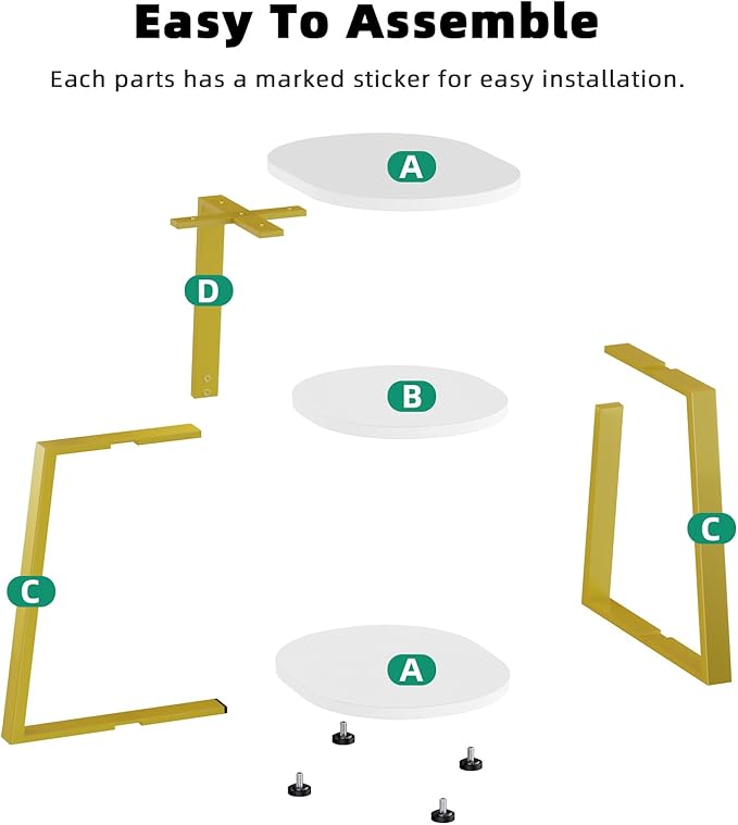 Side Table, Small End Table with Metal Frame, 3-Tier Bedside Tables, Round Side Tables for Living Room Bedroom Couch Bathroom, Oval, White-Ruum Studio Home