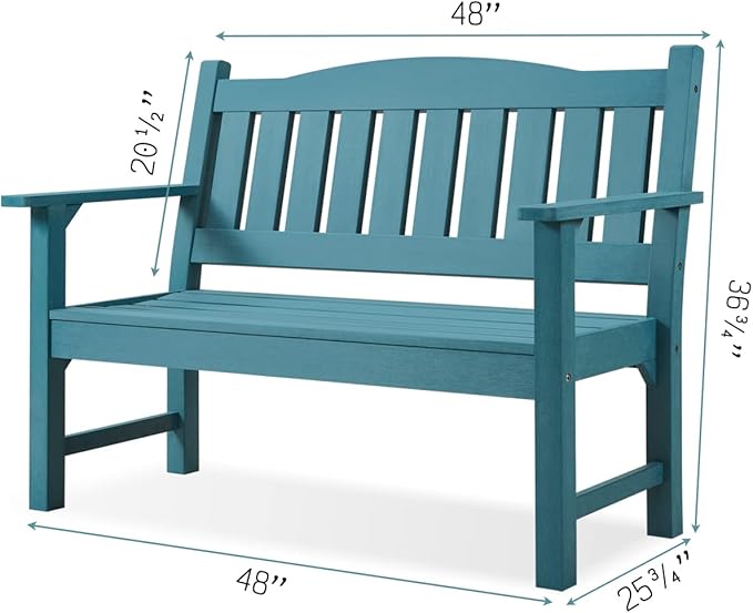 Psilvam 2-Person Outdoor Memorial Bench, All-Weather Poly Lumber Garden Bench, Rot-Resistant Outdoor Patio Bench for Park,Porch,and Church (Blue)-Ruum Studio Home