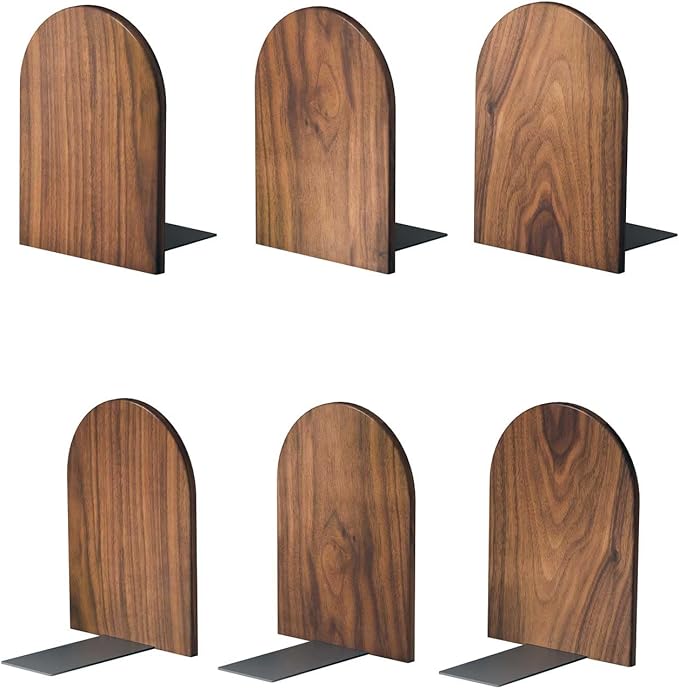 Large Bookend Hold Heavy Books- 7x4x5in 3 Pack Wood Bookends for Heavy Books Heavy Duty Walnut Book Ends for Men Wood Bookends for Office Desk Non-Skid-Ruum Studio Home