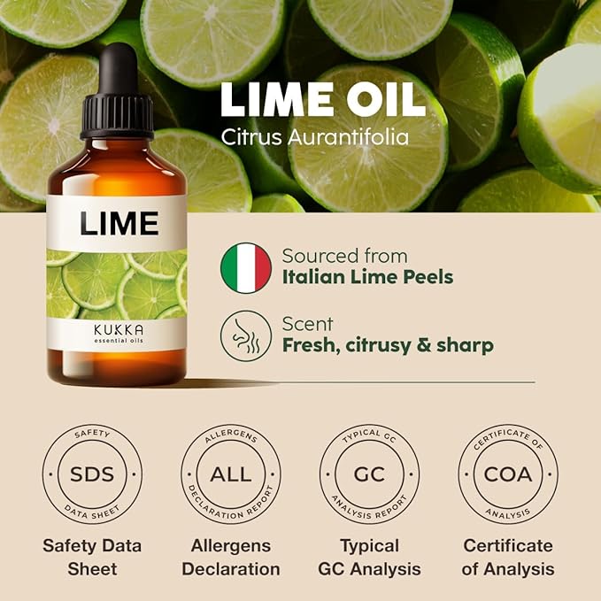 Kukka Lime Essential Oil for Skin - 4 Fl Oz - 100% Pure Natural Lime Oil for Diffuser, Hair, Candles & Soap Making Scent DIY-Ruum Studio Home