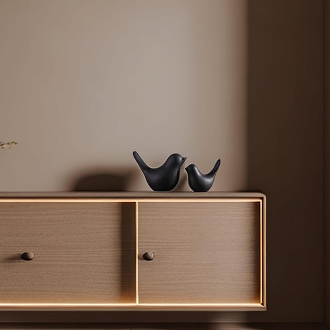 Small Animal Statues, Black Bird Figurines Home Decor, Modern Home Decorative, Ceramic Decor for Office Desktop, Bookshelf, Bedroom, Living Room, Cabinets, Coffee Table(Black 2 Pcs)-Ruum Studio Home
