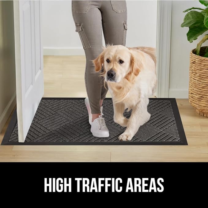 GORILLA GRIP 100% Waterproof All-Season WeatherMax Doormat, 34x58, US Designed Natural Rubber, Stain and Fade Resistant, Low Profile Indoor Outdoor Door Mats, Easy Clean Patio Mat, Gray Diamond-Ruum Studio Home