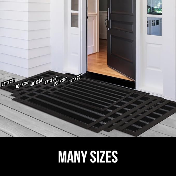 GORILLA GRIP 100% Waterproof All-Season WeatherMax Doormat US Designed Natural Rubber, Stain and Fade Resistant, Low Profile Indoor Outdoor Door Mats, Easy Clean Patio Mat, 17x29, Black Stripe-Ruum Studio Home