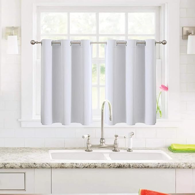 ChrisDowa Small Window Curtains for Kitchen and Bedroom - Grommet Short Thermal Insulated Room Darkening Curtains (2 Panels, Greyish White, 52 x 36 Inch)-Ruum Studio Home
