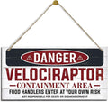Warning Velociraptor Containment Area Sign, Danger Dinosaur Park Decor, Decorative Hanging Wood Plaque, Farmhouse Indoor Outdoor Decor, Door Gate Hanger, Novelty Sign-Ruum Studio Home