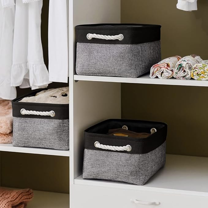 TheWarmHome Storage Basket for Organizing - 1 Pack 14x10x6.7 inch Collapsible Storage Bins for Shelves, Dog Toy Bin for Closet Organizer laundry Gift Cloth Nursery (Grey & Black)-Ruum Studio Home
