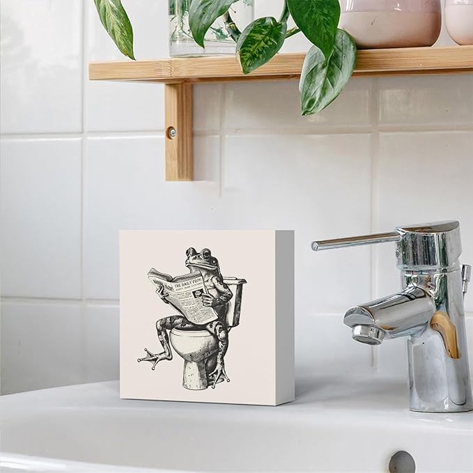 Funny Bathroom Decor, Funny Bathroom Wall Art, Black and White Bathroom Decor, Cute Bathroom Decor, Bathroom Decor for Shelves, Wooden Box Decor Sign for Home Farmhouse Office Living Room Table Shelf-Ruum Studio Home