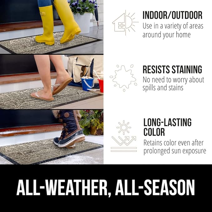 GORILLA GRIP 100% Waterproof All-Season WeatherMax Doormat 35x23, US Designed Natural Rubber, Stain and Fade Resistant, Low Profile Indoor Outdoor Door Mats, Easy Clean Patio Mat, Sand Beach-Ruum Studio Home