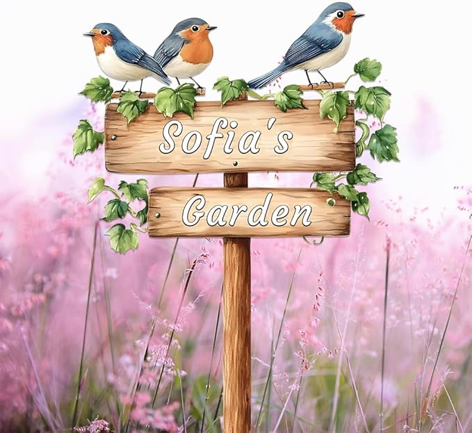 Personalized Bird Metal Sign with Stake,Custom Gardener Last Name Signs Outdoor Decor,Customized Flower Gardening Housewarming Gifts,Birds on the Branch Plaques for Patio Lawn Porch Backyard Farmhouse-Ruum Studio Home