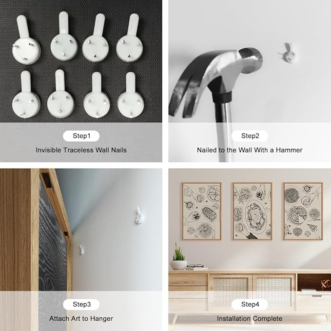 HPINUB Vintage Food and Drink Framed Canvas Wall Art Set,Sketch Pizza Cheers Wall Decor,Thanksgiving Dinner Turkey Artwork,Black and white Art Prints for Kitchen,Dining Room,Gatherings Decor-16"x24"x3-Ruum Studio Home