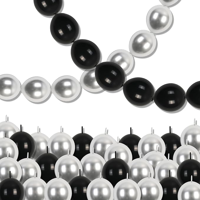 Black and Silver Linking Balloons, 100PCS 6 Inch Small Metal Silver Link Balloons for Making Balloon Wall Heart Arch, Quick Linked Balloon for Wedding Birthday Baby Shower Graduation Party Decorations-Ruum Studio Home
