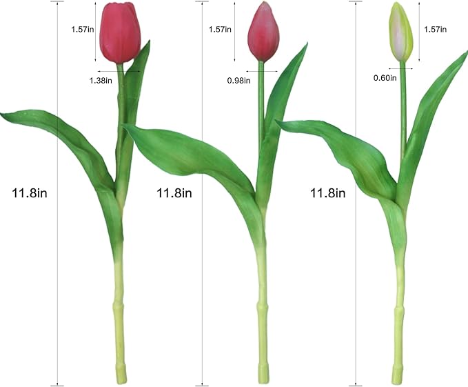 15pcs Artificial Tulips Flowers, Fake Tulips Real Touch, Faux Latex Bouquets, for Party Wedding Home Room Decoration (Rose Red)-Ruum Studio Home