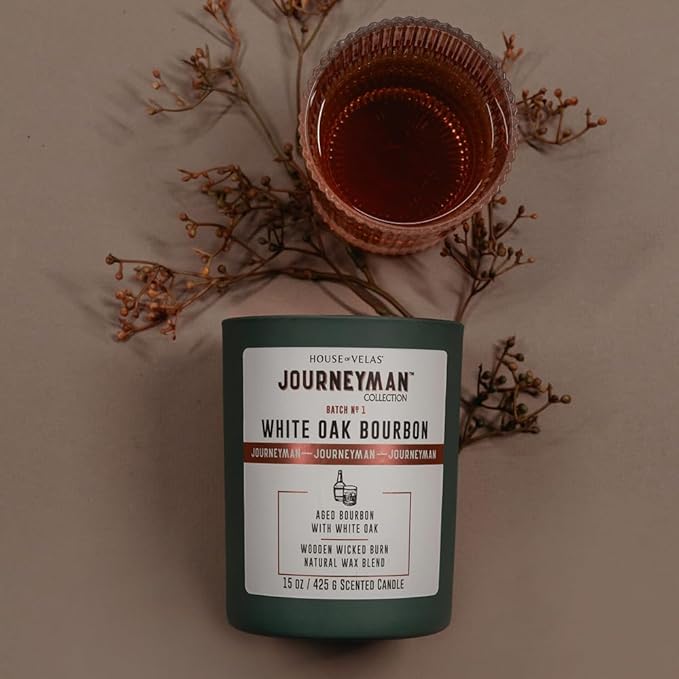 Journeyman Collection Candle, 15oz, Wooden Wick, White Oak Bourbon, Large Painted Jar-Ruum Studio Home