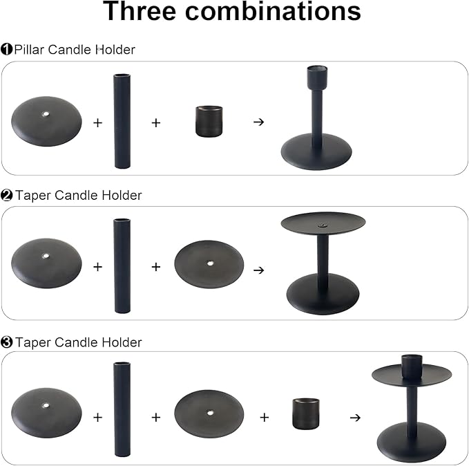 Set of 7 Metal Black Candle Holders, Assemblable Pillar and Taper Candlesticks, Halloween Fall Thanksgiving Day Dining Table Centerpieces Decor, Mantle Fireplace Candle Sticks Decorations-Ruum Studio Home