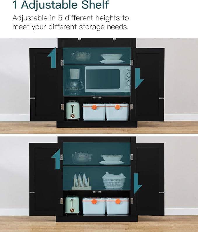 usikey 72” Kitchen Pantry Cabinet, Tall Storage Cabinet with 4 Doors and 1 Drawer, Freestanding Cupboard with 6 Hanging Shelves and Adjustable Shelves for Kitchen, Dining Room,Living Room, Black-Ruum Studio Home