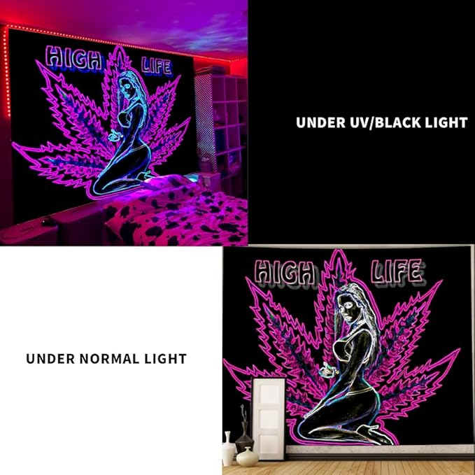 ADDWel Blacklight Tapestry for Bedroom, Tapestry Glow In The Dark, UV Reactive Black Light Posters Wall Hanging for Bedroom Dorm Living Room Backdrop Decor-Ruum Studio Home