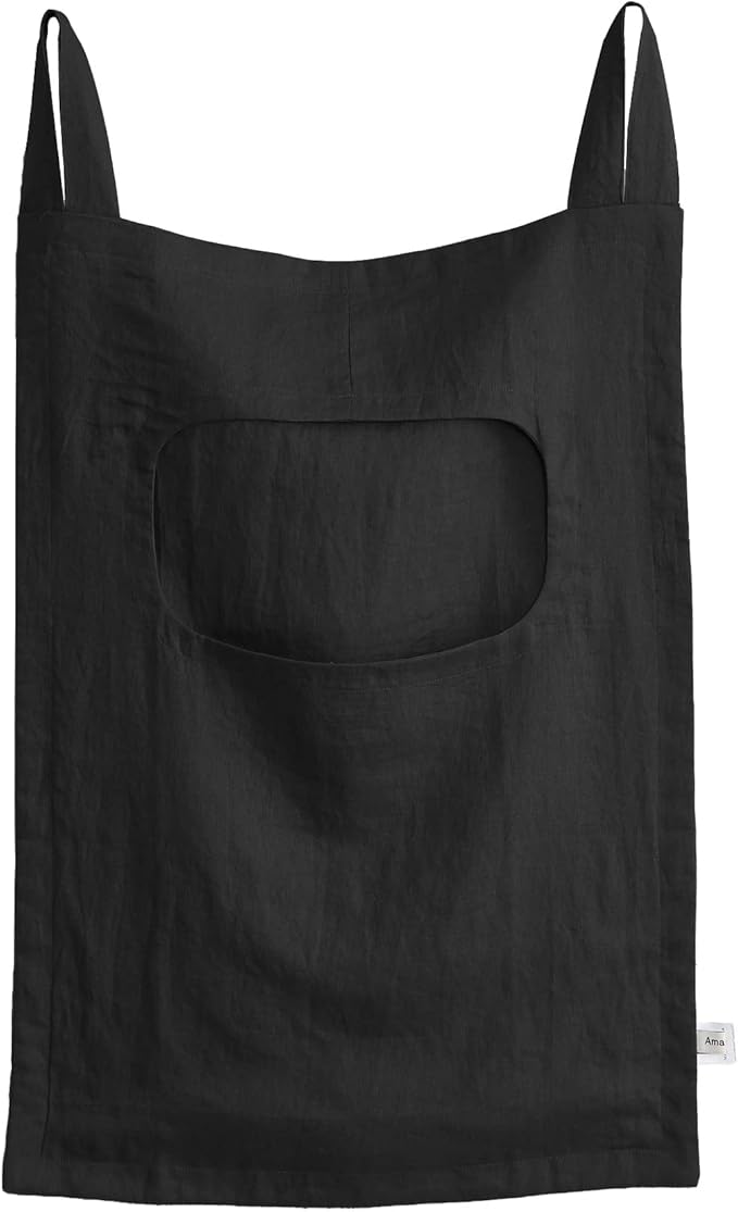 Amazhiyu 100% Linen Door Hanging Laundry Hamper Bag, 19x27 Inches (Black)-Ruum Studio Home
