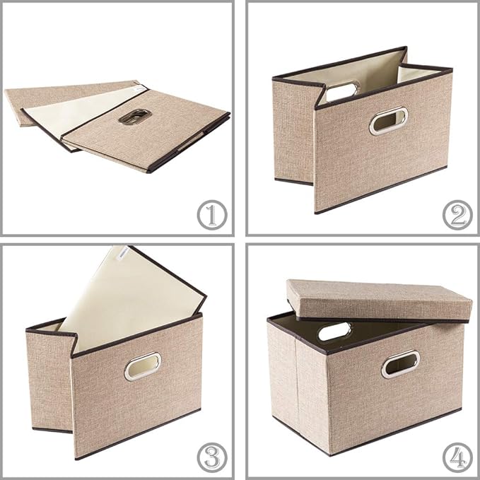 PRANDOM Collapsible Storage Containers with Lids [5-Pack] Jute Fabric Foldable Storage Bins Boxes Organizer Baskets Cube with Cover for Home Bedroom Closet Office Nursery (14.9x9.8x9.8)-Ruum Studio Home