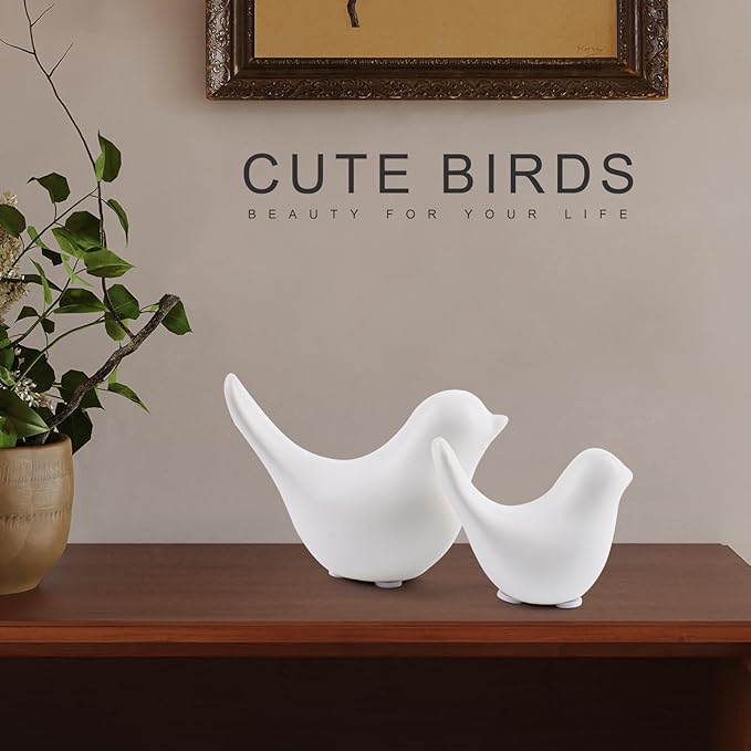 Notakia Small White Birds Statues Home Decor Modern Style Decorative Ornaments for Living Room, Bedroom, Office Desktop, Cabinets (2Pcs White Birds)-Ruum Studio Home