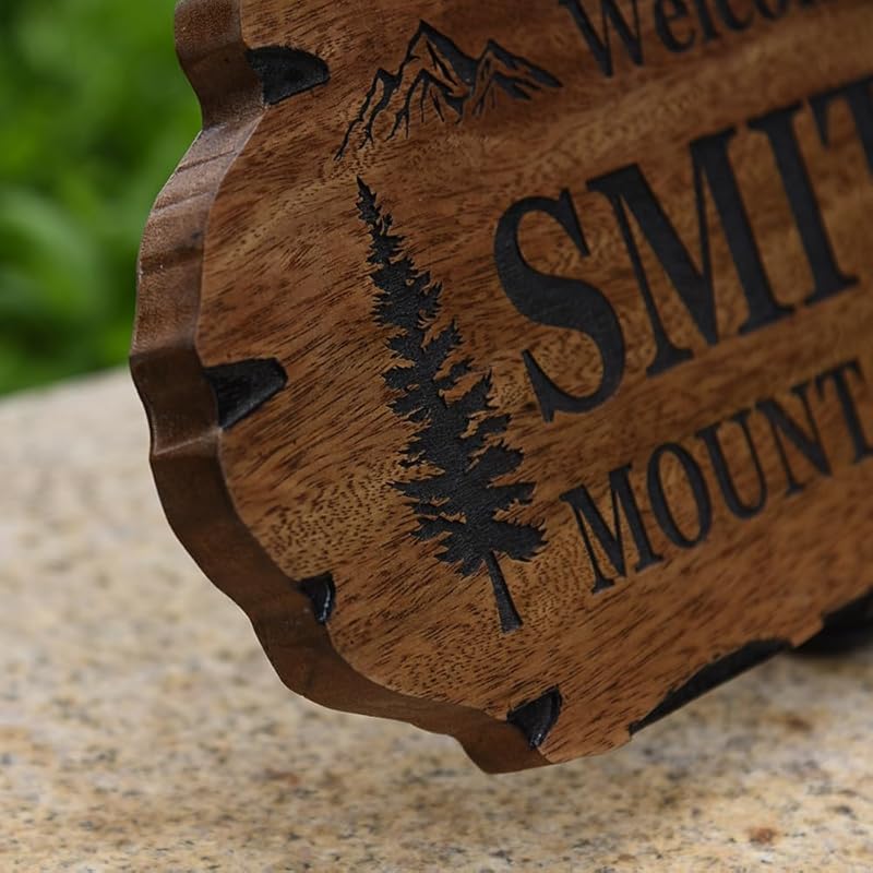 Personalized Cabin Sign - Rustic Wood Welcome Sign for Outdoor & Home Wall Decor - Customizable Farmhouse Decor, Backyard Sign & 3D Carving Wood Sign.3D carved decorative wooden plaques.-Ruum Studio Home