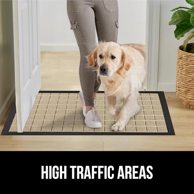 GORILLA GRIP 100% Waterproof All-Season WeatherMax Doormat US Designed Natural Rubber, Stain and Fade Resistant, Low Profile Indoor Outdoor Door Mats, Easy Clean Patio Mat, 17x29, Taupe Grid-Ruum Studio Home
