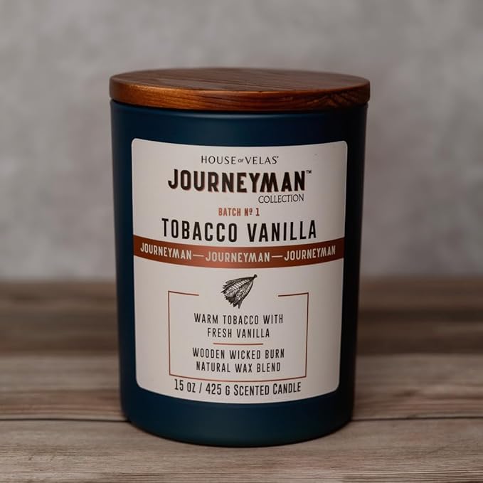 Journeyman Collection Candle, 15oz, Wooden Wick, Tobacco Vanilla, Large Painted Jar-Ruum Studio Home
