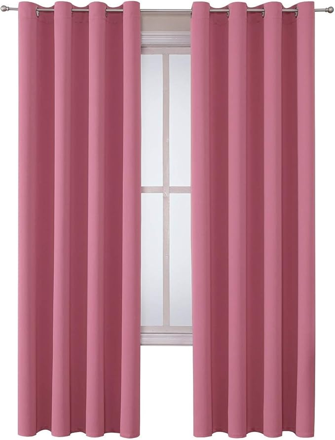ChrisDowa Grommet Room Darkening Curtains for Bedroom and Living Room - 2 Panels Set Thermal Insulated Blackout Curtains (Pink, 52W x 72L )-Ruum Studio Home