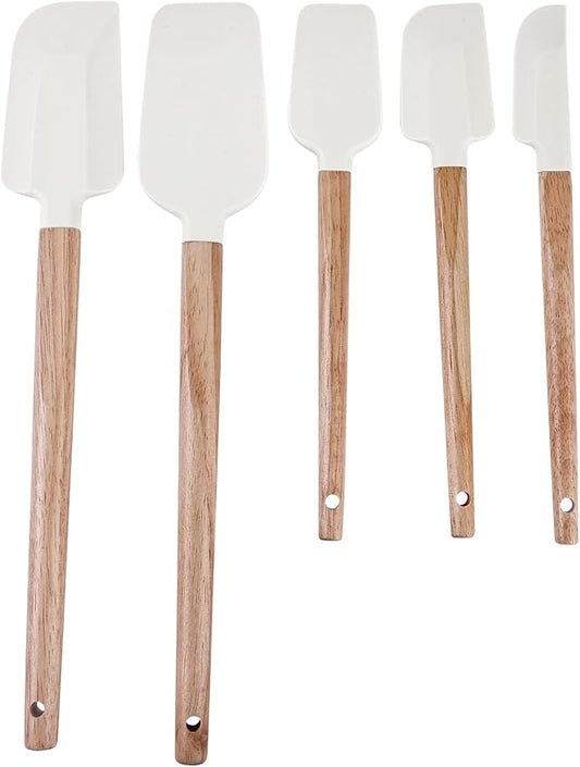 Ptanexx Wooden Handle Silicone Spatula Set 5 Piece, Batter Mixing Spatula, Spatula for Cooking, Jars, Baking, Mixing, Frosting-Ruum Studio Home