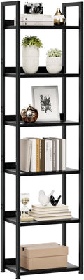 NUMENN Narrow Bookshelf, 6 Tier Bookshelves, Home Office Bookcase Shelf Storage Organizer, Free Standing Storage Shelving Unit for Bedroom, Living Room and Home Office, Black-Ruum Studio Home