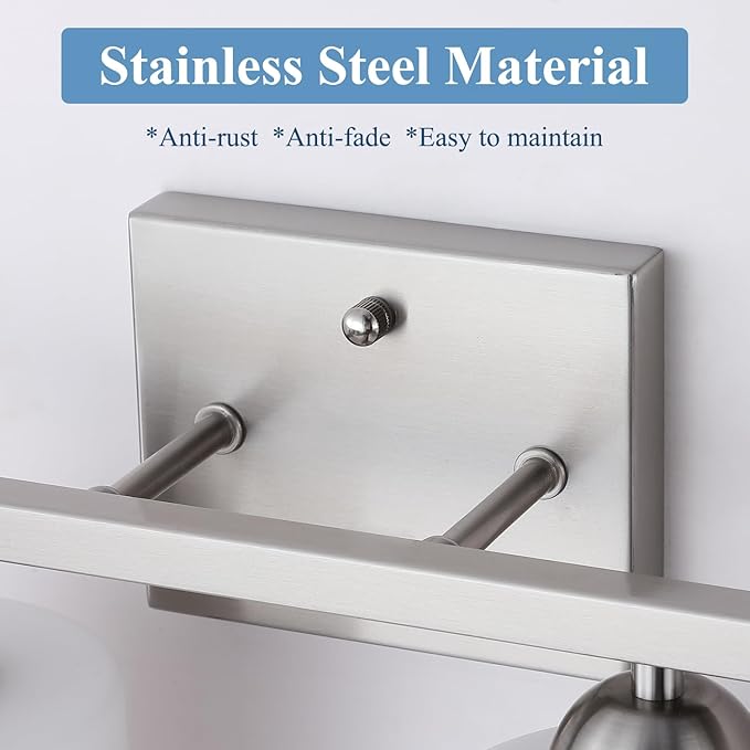 Stainless Steel Milk Glass Vanity Lights for Bathroom, 2 Light Brushed Nickel Bathroom Light Fixtures Over Mirror, Ceramic E26 Sockets Wall Mounted-Ruum Studio Home