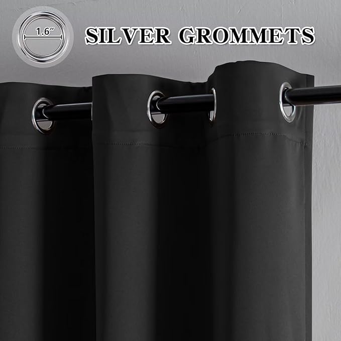 Blackout Curtains 90 Inch Length for Bedroom, Thermal Insulated Blackout Curtains 2 Panels Set, Solid Grommet Privacy Room Darkening Drapes for Living Room Windows(W52 x L90, Dark Grey)-Ruum Studio Home