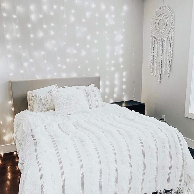 Lighting EVER 594 LED Curtain Lights Cool White, Hanging Fairy String Lights for Bedroom Wall, Indoor Outdoor Backdrop Lights for Wedding, Party, Patio Gazebo (20x10ft, 27 Strings, 9" Apart)-Ruum Studio Home