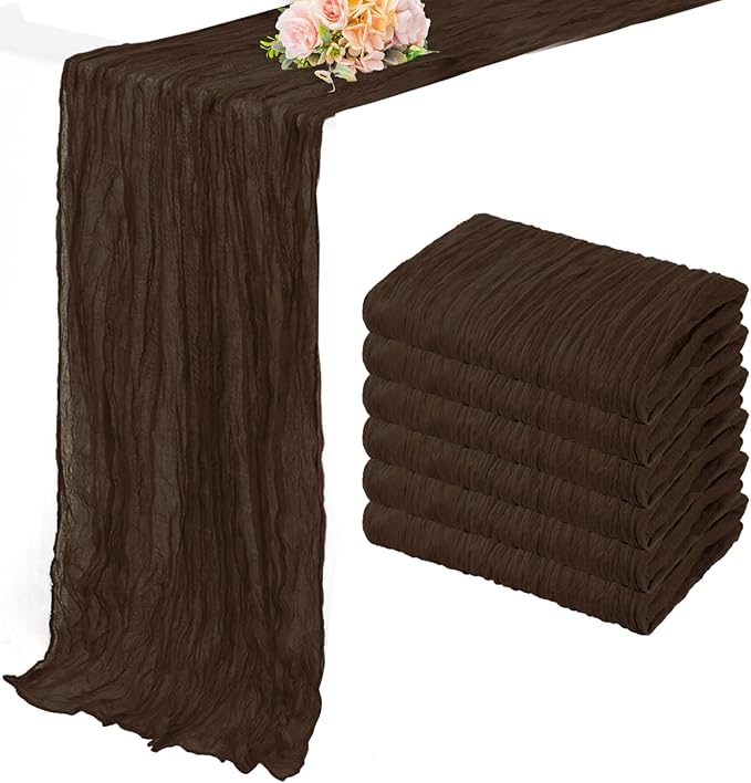 10FT 6 Pack Brown Cheesecloth Table Runner 20 x 120 Inch Long Boho Fabric Rustic Cheese Cloth Table Runner for Wedding Bridal Shower Baby Shower Gauze Sheer Birthday Party Table Decorations-Ruum Studio Home