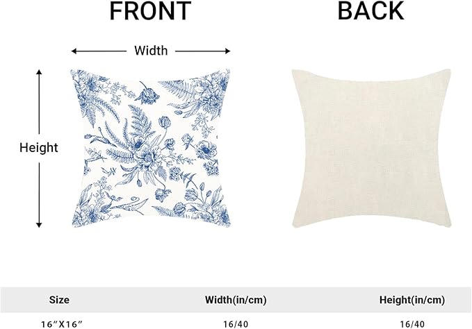 CXMEIFLY Spring Floral Leaves Pillow Covers 16 x 16 Inch Set of 2 for Chinoiserie Flowers Decor Throw Pillows Blue and White Seasonal Plant Outdoor Decorative Cushion Cases for Couch Bed Decorations-Ruum Studio Home