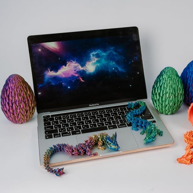 3D Printed 12” Articulated Crystal Dragon Inside 5.1” Egg – Fantasy Collectible, Fidget Toy & Stocking Easter Basket Stuffers for Home & Office Decor (Multicolor).-Ruum Studio Home