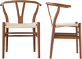 Tomile Solid Wood Wishbone Chair Y Chair Mid-Century Armrest Dining Chair, Hemp Seat (Ash Walnut Color, Pack of 2)-Ruum Studio Home