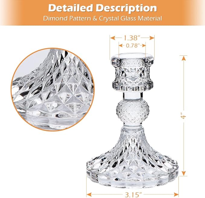 Candlestick Holders Set,12Pcs 4" H Taper Candle Holders Bulk, Clear Glass Candle Holders for Wedding, Spring Party, Romantic Dinner, Festival & Windowsill Decor-Ruum Studio Home
