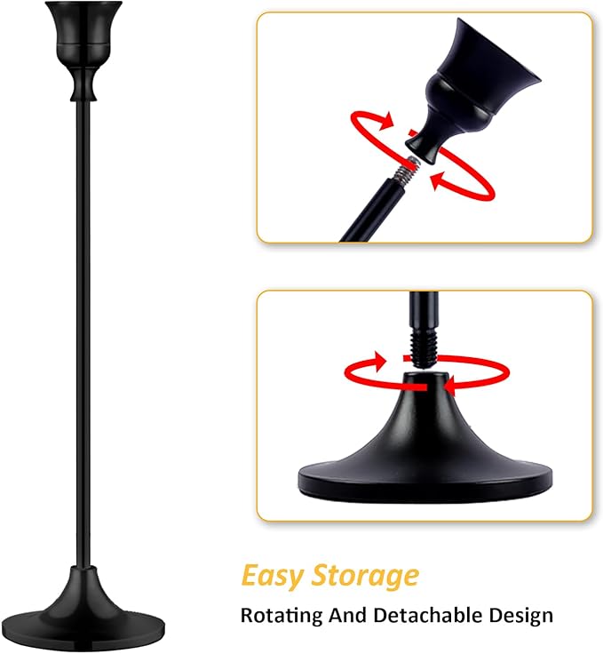 Metal Candle Holders for Candlesticks Taper Candlestick Holders Set Vintage Decorative Centerpiece Candelabra Tall Candle Stands for Halloween Thanksgiving Christmas (Matt Black, 2 Sets (6 pcs))-Ruum Studio Home