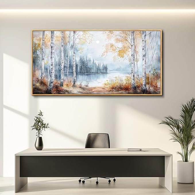PHAOHUAXM Canvas Wall Art For Living Room Wall Decoration For Bedroom Office Decoration Trees Forest Landscape Painting Lake view Mural Modern Aesthetic Room Home Decor Artwork Wood Framed 20x40 In-Ruum Studio Home