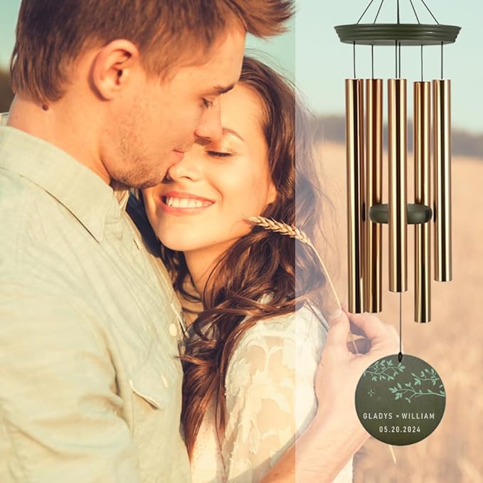 ASTARIN Personalized 20th 50th Anniversary Wind Chime, Happy Anniversary Wedding Valentine's Day Gift for Wife Husband Men Women Sister, Golden Keepsake Decorations for Parents Couples-Ruum Studio Home