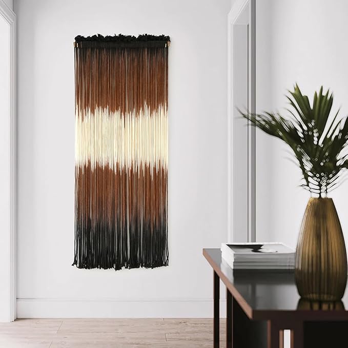 Macrame Wall Hanging Brown Boho Hand Woven Tassel Yarn Tapestry Wall Art for Living Room Bedroom Fiber Art 15''W*43''L-Ruum Studio Home