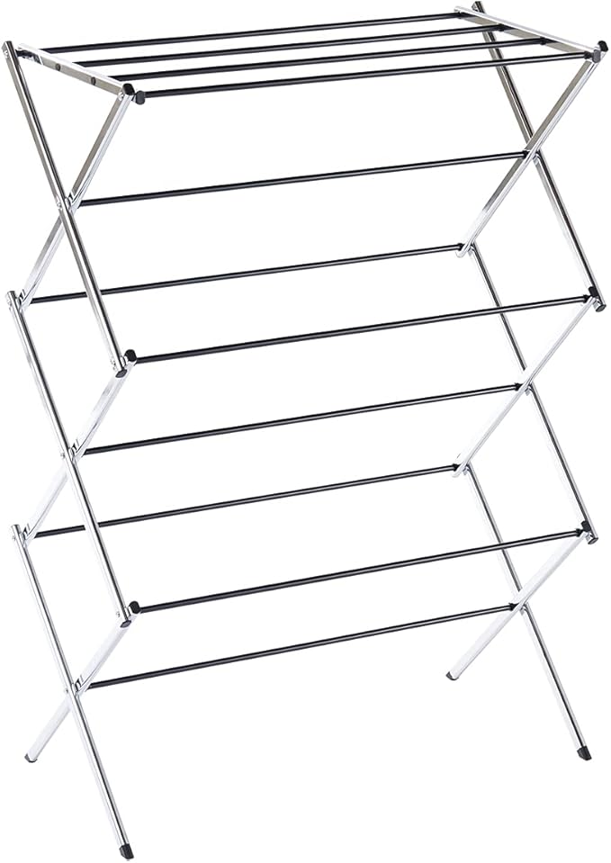 Displays By Jack Portable Collapsible Clothing Dryer Rack, Foldable Drying Rack for Clothes, Lingerie, Towels, Linens, Laundry Home Apartment Must Haves, Metal Chrome Finish-Ruum Studio Home