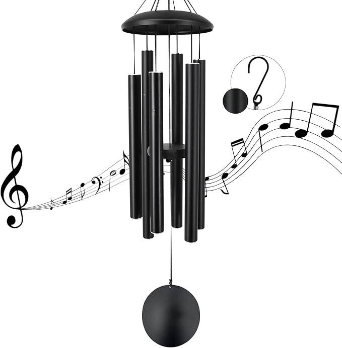 ASTARIN Outdoor Memorial Wind Chimes, 36 in with 6 Heavy Tubes, Deep Tone for Garden Hanging Decor, Sympathy Gifts. Black-Ruum Studio Home