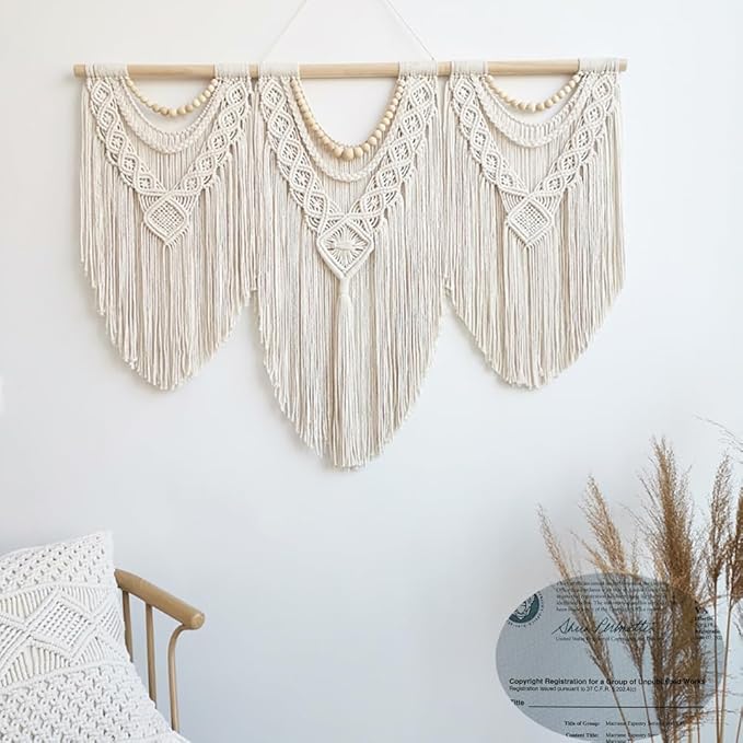 Achart Macrame Wall Hanging Large- Boho Wall Decor- large wall art- Wall Decor Living Room- Macrame Tapestry Boho Decor for Bedroom (Wooden Bead)-Ruum Studio Home