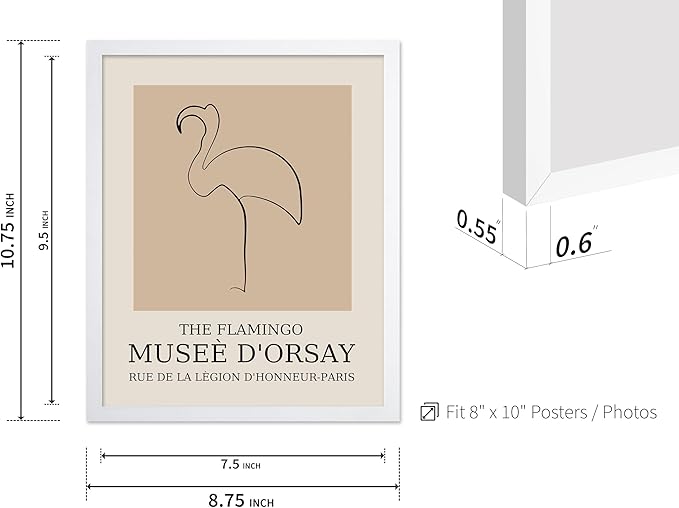 Poster Master Vintage Poster - Retro Minimalist Print - Gift for Artist, Housewarming - Flamingo, Line Drawing, Sketch, Abstract - Wall Decor for Living Room, Bedroom, 8x10 White Framed-Ruum Studio Home