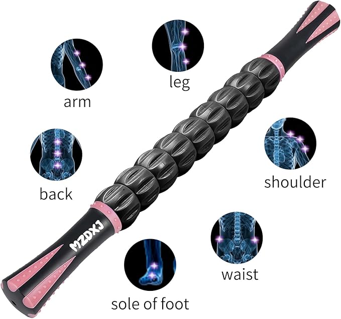 Muscle Roller Stick for Athletes - Deep Tissue Fascia Blaster & Roller Massager for Myofascial Pain Relief - Handheld Physical Therapy & Recovery Tool(Pink black-18 inch)-Ruum Studio Home