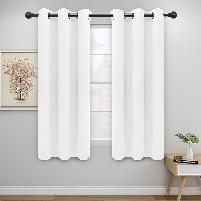 Easy-Going Blackout Curtains for Bedroom, Solid Thermal Insulated Grommet and Noise Reduction Window Drapes, Room Darkening Curtains for Living Room, 2 Panels(42x63 in, White)-Ruum Studio Home